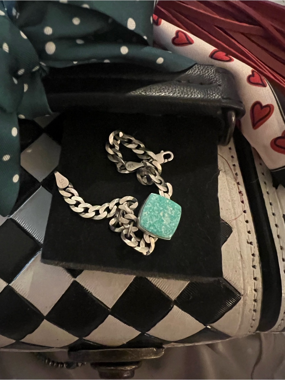 Chunky Silver Chain Bracelet with Turquoise Stone